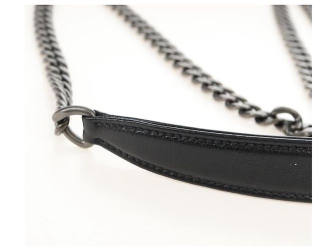 PRADA Chain Shoulder Bag Leather White Black - vista 16
