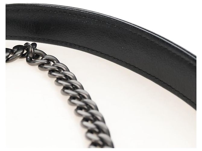 PRADA Chain Shoulder Bag Leather White Black - vista 19