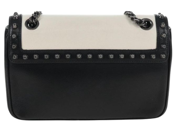 PRADA Chain Shoulder Bag Leather White Black - vista 2
