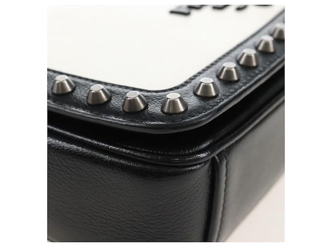 PRADA Chain Shoulder Bag Leather White Black - vista 21