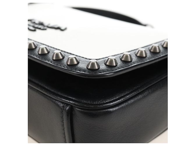 PRADA Chain Shoulder Bag Leather White Black - vista 22