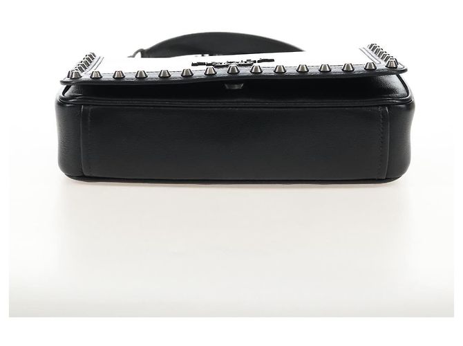 PRADA Chain Shoulder Bag Leather White Black - vista 5
