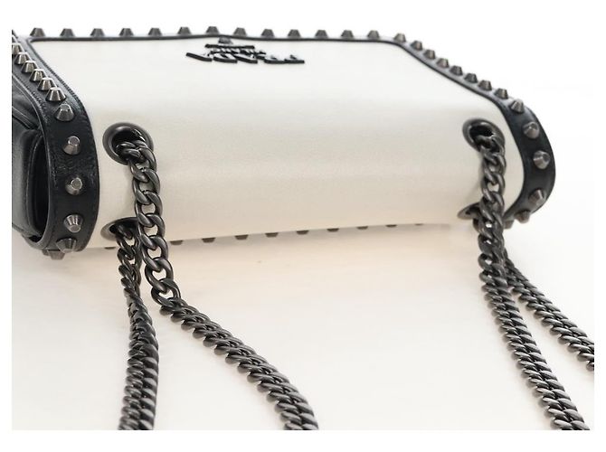 PRADA Chain Shoulder Bag Leather White Black - vista 6