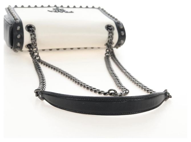 PRADA Chain Shoulder Bag Leather White Black - vista 7