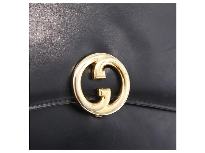 GUCCI Sac à épaule Interlocking Cuir Noir Or - vue 14