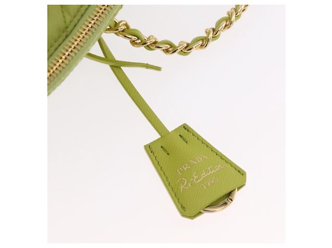 PRADA Bolsa de Ombro com Corrente Nylon Lime Green Gold - vista 17