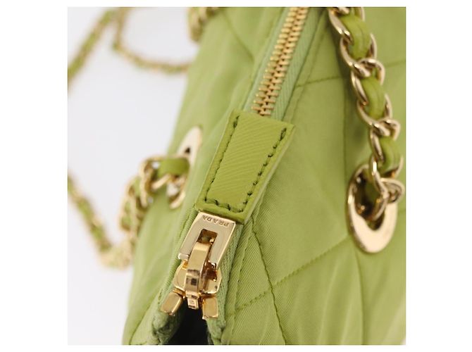 PRADA Bolsa de Ombro com Corrente Nylon Lime Green Gold - vista 19