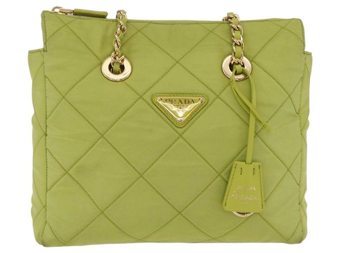PRADA Bolsa de Ombro com Corrente Nylon Lime Green Gold - vista 2