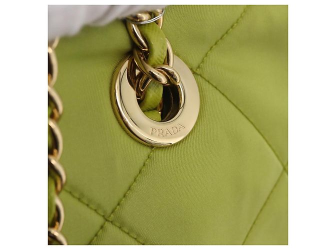 PRADA Bolsa de Ombro com Corrente Nylon Lime Green Gold - vista 27