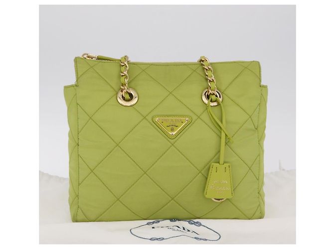PRADA Bolsa de Ombro com Corrente Nylon Lime Green Gold - vista 29