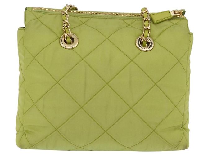 PRADA Bolsa de Ombro com Corrente Nylon Lime Green Gold - vista 3