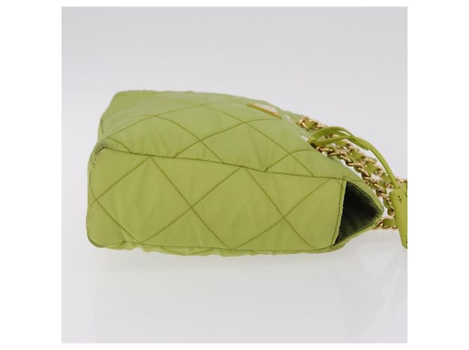 PRADA Bolsa de Ombro com Corrente Nylon Lime Green Gold - vista 5