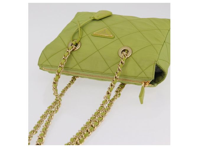 PRADA Bolsa de Ombro com Corrente Nylon Lime Green Gold - vista 7