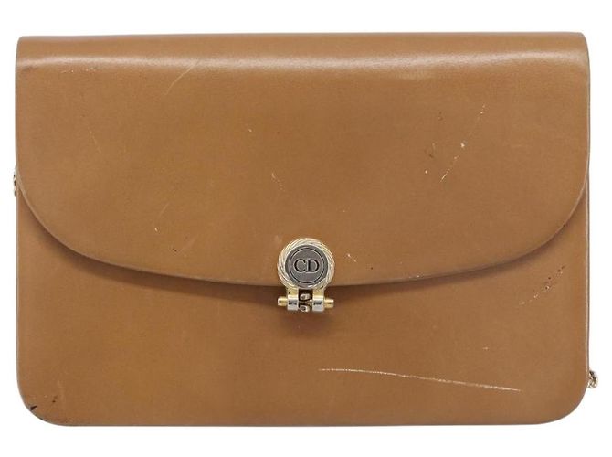Christian Dior Chain Shoulder Bag Leather Beige Gold - vista 2