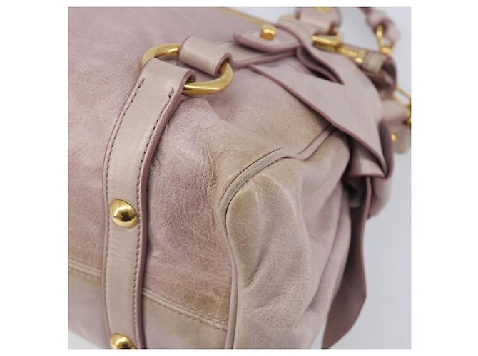 Miu Miu Side ribbon Hand Bag Leather 2way Pink Gold - vista 12