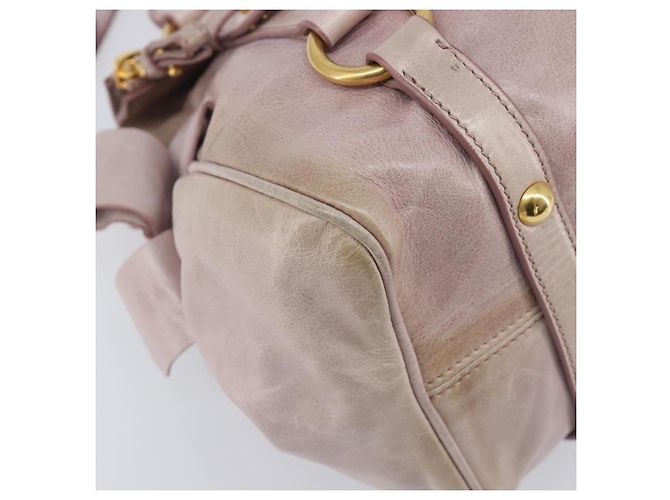Miu Miu Side ribbon Hand Bag Leather 2way Pink Gold - vista 13