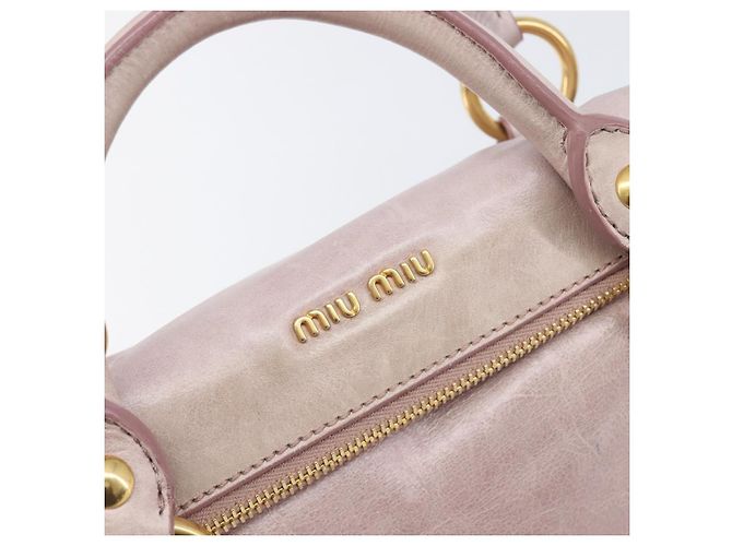 Miu Miu Side ribbon Hand Bag Leather 2way Pink Gold - vista 17
