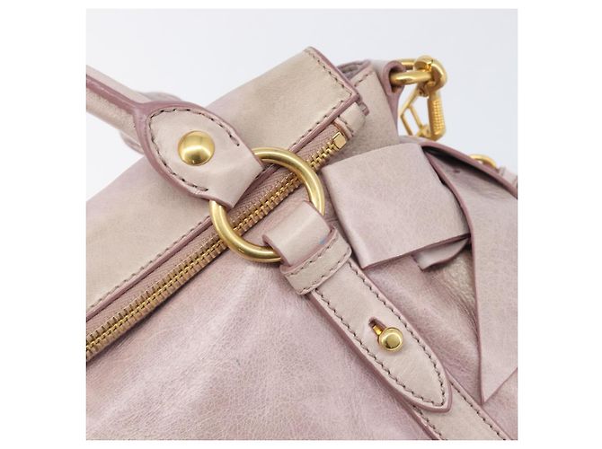 Miu Miu Side ribbon Hand Bag Leather 2way Pink Gold - vista 18