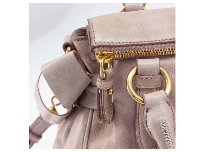 Miu Miu Side ribbon Hand Bag Leather 2way Pink Gold - vista 19
