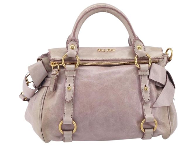 Miu Miu Side ribbon Hand Bag Leather 2way Pink Gold - vista 2