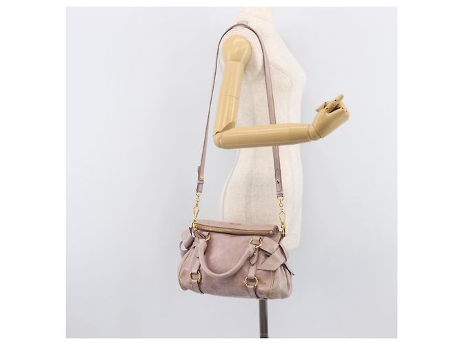 Miu Miu Side ribbon Hand Bag Leather 2way Pink Gold - vista 28