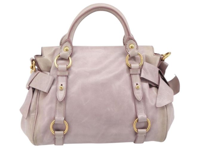Miu Miu Side ribbon Hand Bag Leather 2way Pink Gold - vista 3