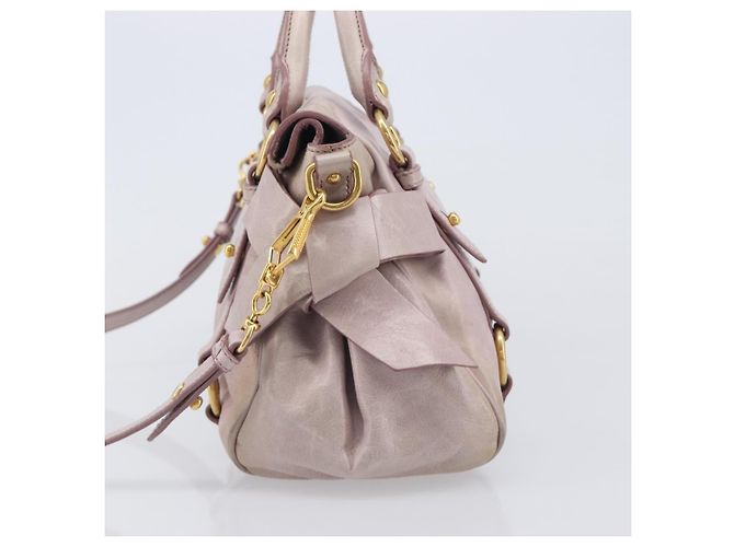 Miu Miu Side ribbon Hand Bag Leather 2way Pink Gold - vista 4
