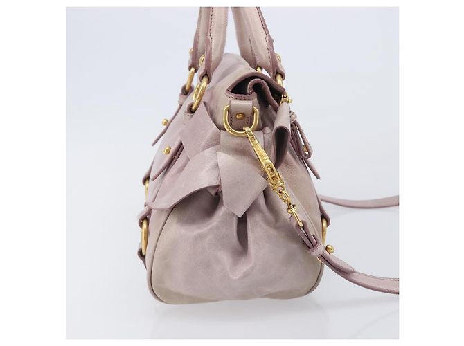 Miu Miu Side ribbon Hand Bag Leather 2way Pink Gold - vista 5