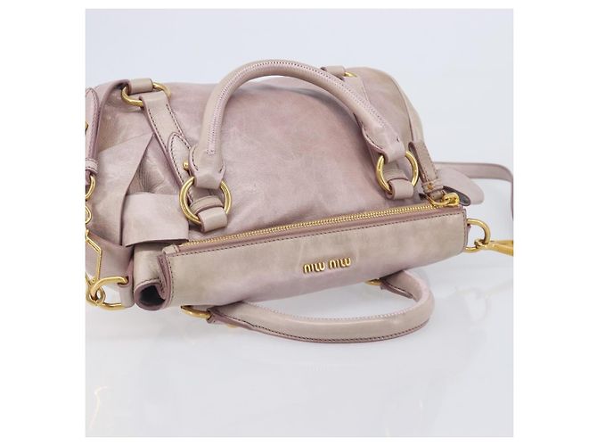 Miu Miu Side ribbon Hand Bag Leather 2way Pink Gold - vista 6