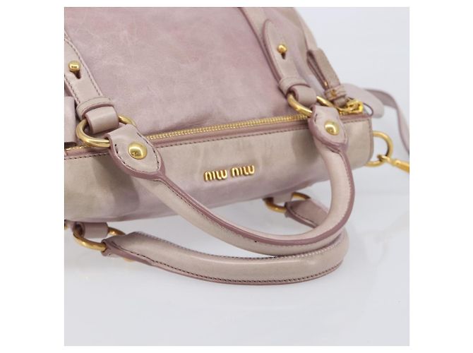 Miu Miu Side ribbon Hand Bag Leather 2way Pink Gold - vista 7