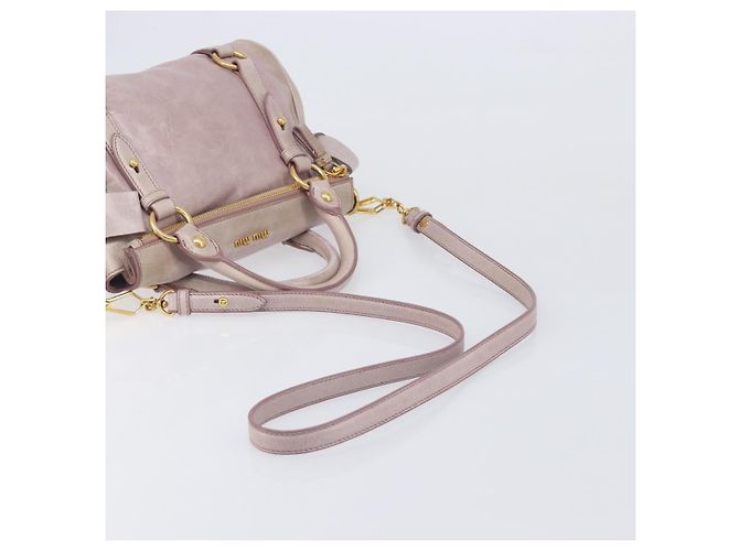Miu Miu Side ribbon Hand Bag Leather 2way Pink Gold - vista 9