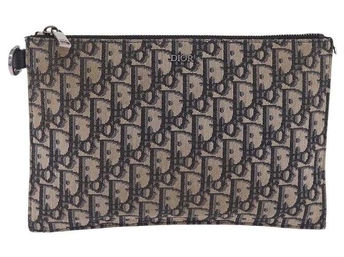 Christian Dior Oblique Clutch Bag Canvas Navy Silver - vista 2