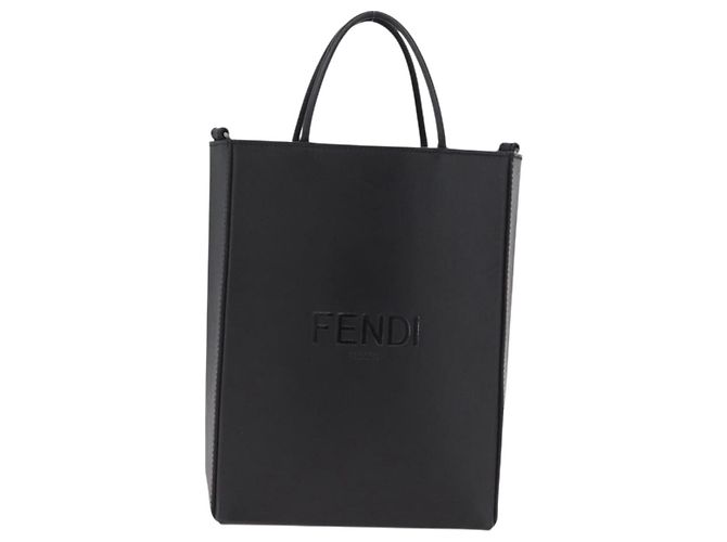 FENDI Pack Shopping Bag Small Hand Bag Leather Black Silver 7VA512 - vista 2