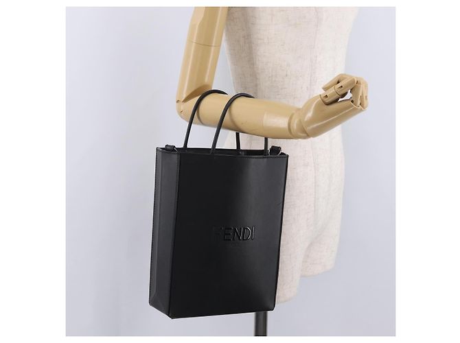 FENDI Pack Shopping Bag Small Hand Bag Leather Black Silver 7VA512 - vista 22