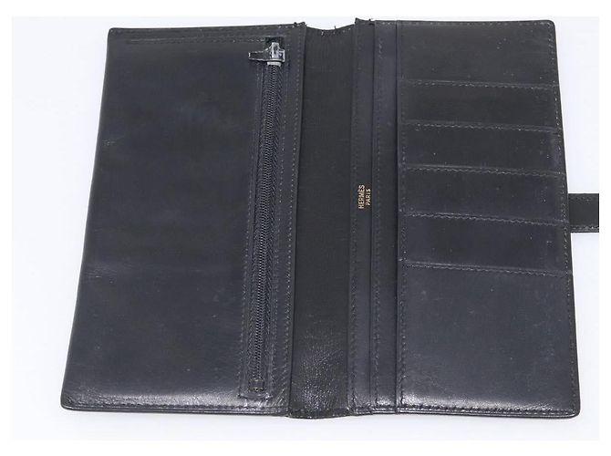 Hermès HERMES Bean Long Wallet Leather Black Gold Tone - vista 13