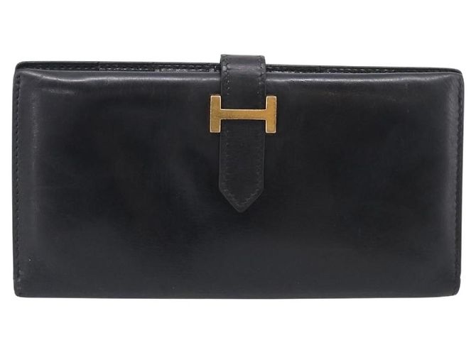Hermès HERMES Bean Long Wallet Leather Black Gold Tone - vista 2