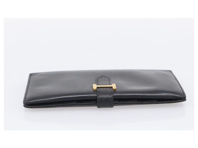 Hermès HERMES Bean Long Wallet Leather Black Gold Tone - vista 6
