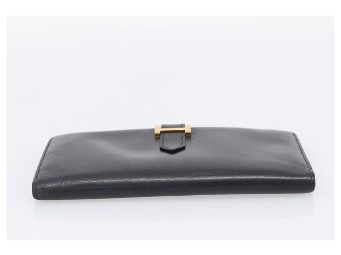 Hermès HERMES Bean Long Wallet Leather Black Gold Tone - vista 7