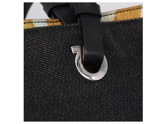 Salvatore Ferragamo Gancini Tote Bag Canvas Black Silver - vista 14