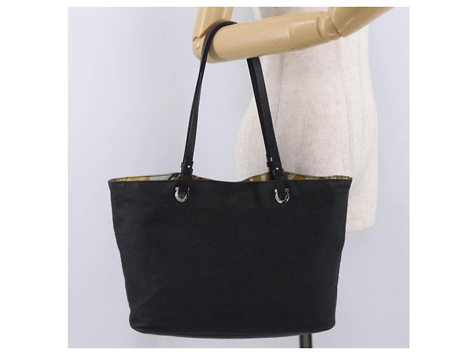 Salvatore Ferragamo Gancini Tote Bag Canvas Black Silver - vista 21