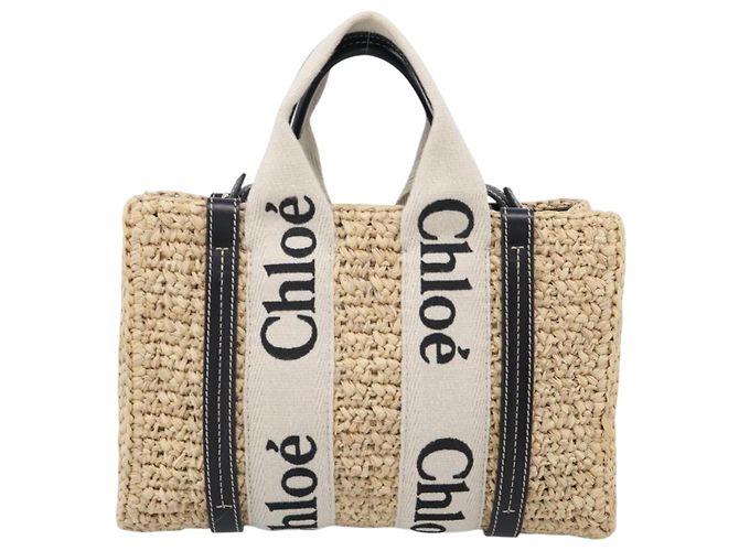Chloé Chloe Woody Hand Bag Raffia 2way Beige Gold Tone - vista 2