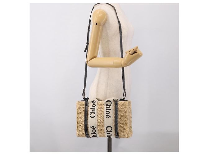 Chloé Chloe Woody Hand Bag Raffia 2way Beige Gold Tone - vista 25