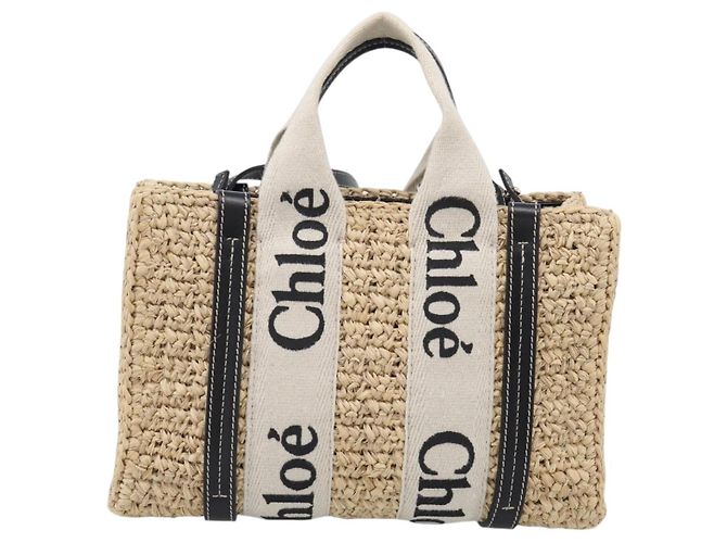 Chloé Chloe Woody Hand Bag Raffia 2way Beige Gold Tone - vista 3
