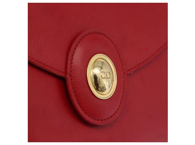 Christian Dior Shoulder Bag Leather Red Gold Tone - vista 17