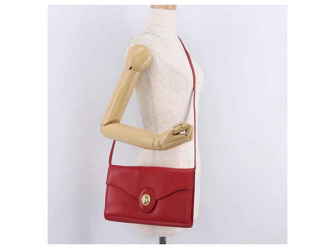 Christian Dior Shoulder Bag Leather Red Gold Tone - vista 28