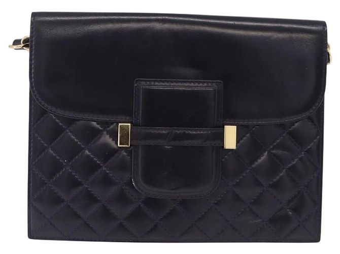 Autre Marque Saint Laurent Shoulder Bag Leather Navy Gold Tone - vista 2