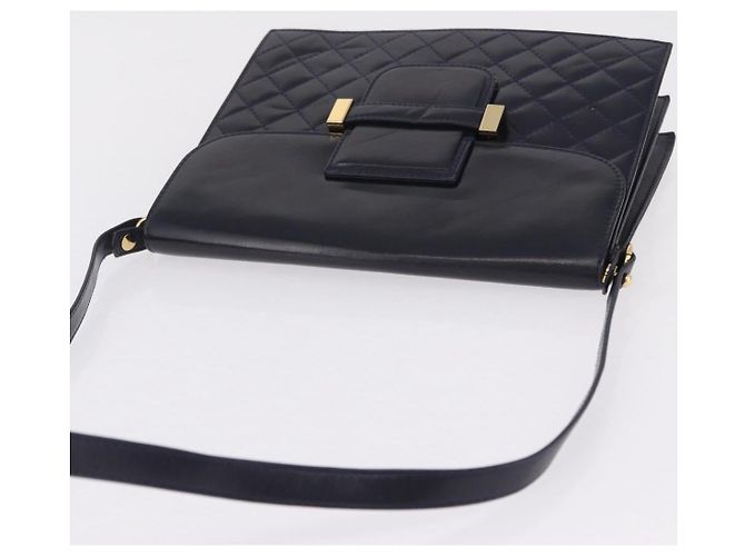 Autre Marque Saint Laurent Shoulder Bag Leather Navy Gold Tone - vista 6
