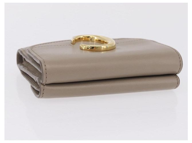 Chloé Chloe C Trifold Wallet Leather Beige Gold Tone - vista 6