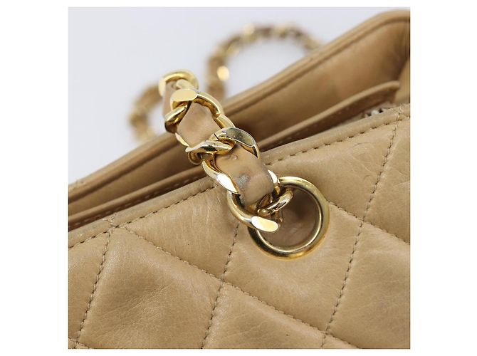 CHANEL Matelasse Chain Shoulder Bag Lamb Skin Beige Gold CC - vista 17