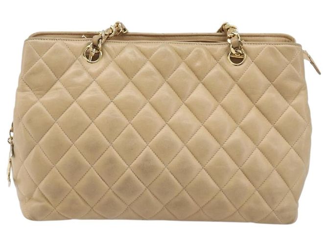 CHANEL Matelasse Chain Shoulder Bag Lamb Skin Beige Gold CC - vista 2